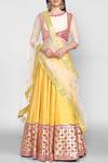 Buy_Abhinav Mishra_Yellow Raw Silk Chanderi Lehenga Set_at_Aza_Fashions