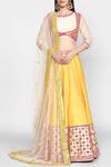 Buy_Abhinav Mishra_Yellow Raw Silk Chanderi Lehenga Set_Online_at_Aza_Fashions