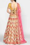 Shop_Abhinav Mishra_Yellow Raw Silk Leaf Neck Embellished Lehenga Set _at_Aza_Fashions