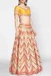 Abhinav Mishra_Yellow Raw Silk Leaf Neck Embellished Lehenga Set _Online_at_Aza_Fashions