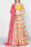 Buy_Abhinav Mishra_Yellow Raw Silk Leaf Neck Embellished Lehenga Set _at_Aza_Fashions