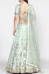 Shop_Abhinav Mishra_Blue Raw Silk V Neck Embellished Lehenga Set _at_Aza_Fashions