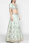 Abhinav Mishra_Blue Raw Silk V Neck Embellished Lehenga Set _Online_at_Aza_Fashions