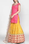 Abhinav Mishra_Yellow Raw Silk Round Neck Embellished Kurta Sharara Set _Online_at_Aza_Fashions