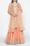 Buy_Abhinav Mishra_Peach Raw Silk Round Neck Embellished Kurta Sharara Set _at_Aza_Fashions