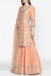 Abhinav Mishra_Peach Raw Silk Round Neck Embellished Kurta Sharara Set _Online_at_Aza_Fashions