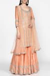 Buy_Abhinav Mishra_Peach Raw Silk Round Neck Embellished Kurta Sharara Set _Online_at_Aza_Fashions