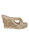 Shop_Fuchsia_Gold Embroidered Wedges _at_Aza_Fashions