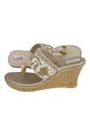 Buy_Fuchsia by aashaka mehta_Cream Embroidery Kolhapuri Wedges _Online_at_Aza_Fashions