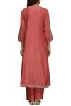 Shop_Surendri_Red Chanderi Band Collar Kurta Set_at_Aza_Fashions