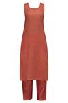 Buy_Surendri_Red Chanderi Band Collar Kurta Set_Online_at_Aza_Fashions