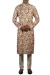 Buy_Gaurav Katta_Beige Cotton Silk Block Print Kurta _at_Aza_Fashions