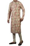 Shop_Gaurav Katta_Beige Cotton Silk Block Print Kurta _at_Aza_Fashions