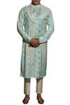 Buy_Gaurav Katta_Blue Bhagalpuri Silk Overlap Kurta _at_Aza_Fashions