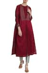 Buy_Arcvsh by Pallavi Singh_Maroon Kurta Slub pants Viscosejacket Round Jacket Set _at_Aza_Fashions