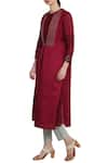 Arcvsh by Pallavi Singh_Maroon Kurta Slub pants Viscosejacket Round Jacket Set _Online_at_Aza_Fashions