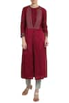 Buy_Arcvsh by Pallavi Singh_Maroon Kurta Slub pants Viscosejacket Round Jacket Set _Online_at_Aza_Fashions