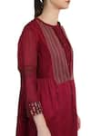 Shop_Arcvsh by Pallavi Singh_Maroon Kurta Slub pants Viscosejacket Round Jacket Set _Online_at_Aza_Fashions