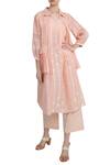 Buy_Arcvsh by Pallavi Singh_Peach Kurta Chanderipalazzo Viscose Round Chanderi Palazzo Set _at_Aza_Fashions