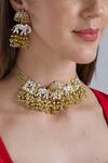 Shop_Auraa Trends_Gold Plated Kundan, Bead Elephant Choker Set_at_Aza_Fashions