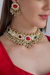 Shop_Auraa Trends_Multi Color Kundan, Stones Choker Set_at_Aza_Fashions