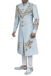 Buy_Gaurav Katta_Blue Silk Embroidered Sherwani_at_Aza_Fashions