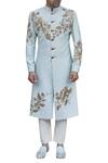 Shop_Gaurav Katta_Blue Silk Embroidered Sherwani_at_Aza_Fashions