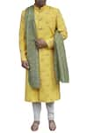 Gaurav Katta_Yellow Silk Embroidered Sherwani _Online_at_Aza_Fashions