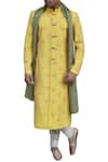 Buy_Gaurav Katta_Yellow Silk Embroidered Sherwani _at_Aza_Fashions