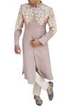 Buy_Gaurav Katta_Purple Linen Embroidered Sherwani _at_Aza_Fashions