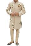 Buy_Gaurav Katta_Beige Cotton Embroidered Sherwani_at_Aza_Fashions