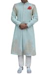 Buy_Gaurav Katta_Blue Silk Embroidered Sherwani_at_Aza_Fashions