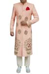 Buy_Gaurav Katta_Pink Raw Silk Embroidered Sherwani _at_Aza_Fashions