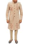 Buy_Gaurav Katta_Beige Cotton Floral Print Sherwani_at_Aza_Fashions