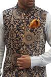 Gaurav Katta Black Cotton Velvet Printed Nehru Jacket Online at Aza Fashions Gaurav Katta_Black Cotton Velvet Printed Nehru Jacket _Online_at_Aza_Fashions