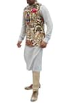 Shop_Gaurav Katta_White Cotton Embroidered Nehru Jacket_at_Aza_Fashions