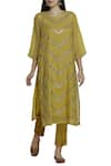 Buy_DNU Priyal Prakash_Yellow Cotton Satin Lycra Embellished Kurta Set_at_Aza_Fashions