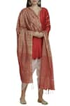 Buy_Seema Nanda_Red Chanderi Silk Notched Kurta Dhoti Pant Set  _at_Aza_Fashions