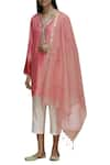 Seema Nanda_Coral Chanderi Silk Notched Kurta Set  _Online_at_Aza_Fashions