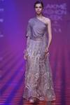 Abhishek Sharma_Grey Silk Organza Asymmetric Embroidered Bridal Lehenga Set _Online_at_Aza_Fashions