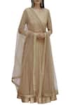 Buy_Shyam Narayan Prasad_Beige Dupion Silk Round Embroidered Anarkali Set _Online_at_Aza_Fashions