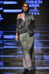 Buy_Urvashi Kaur_Black Collared Checkered And Striped Half Sleeve Shirt _at_Aza_Fashions