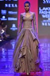 Buy_SVA by Sonam & Paras Modi_Grey Chanderi Wide Neck Layered Lehenga Set_at_Aza_Fashions