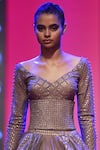 SVA by Sonam & Paras Modi_Grey Chanderi Wide Neck Layered Lehenga Set_Online_at_Aza_Fashions