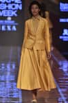 Buy_PUNIT BALANA_Yellow Chanderi Shirt Spread Collarblazer Lapel Collar Blazer Skirt Set _at_Aza_Fashions