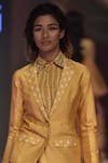 PUNIT BALANA_Yellow Chanderi Shirt Spread Collarblazer Lapel Collar Blazer Skirt Set _Online_at_Aza_Fashions