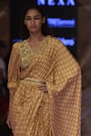 PUNIT BALANA_Yellow Satin Silk Bandhani Print Saree With Blouse_Online_at_Aza_Fashions