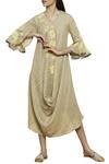 Buy_KAVERI_Yellow Linen Embroidered Dress_at_Aza_Fashions