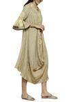 KAVERI_Yellow Linen Embroidered Dress_Online_at_Aza_Fashions