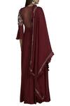 Shop_Neha Khullar_Maroon Anarkali Chiffondupatta Net Organza V Neck Chanderi With Dupatta _at_Aza_Fashions